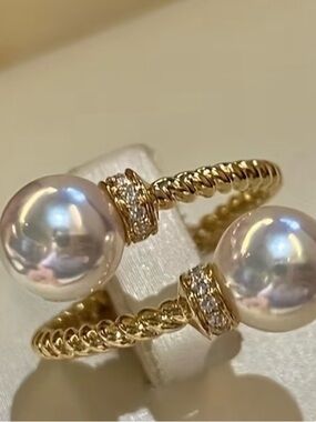 Vintage adjustable wrap Gold Pearl artificial pearl Open Ring
